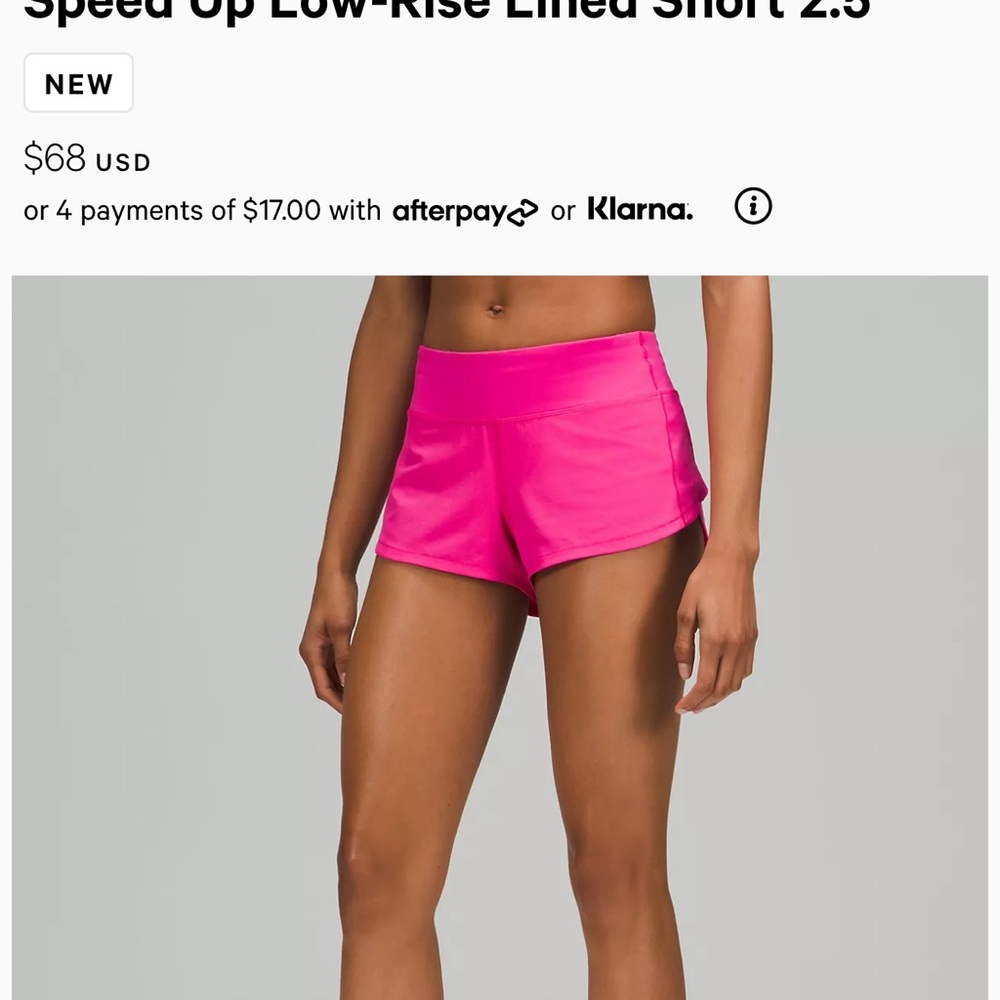 Lululemon Speed Up Low Rise 2.5” shorts in Sonic Pink